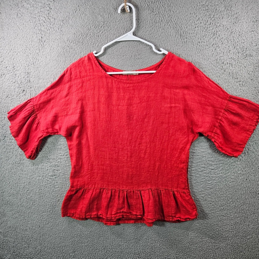 Valentina‎ Naldi Red Linen Blend Bell Sleeve Peplum Top Made in Italy Size S